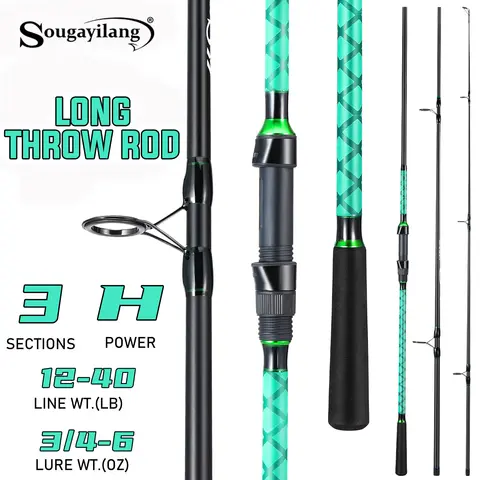 Sougayilang 3 Sections Carp Fishing Rod High Carbon Fiber Long Throw Surf Spinning Rod 12-40LB Line Wt. Heavy Power Fishing Pole