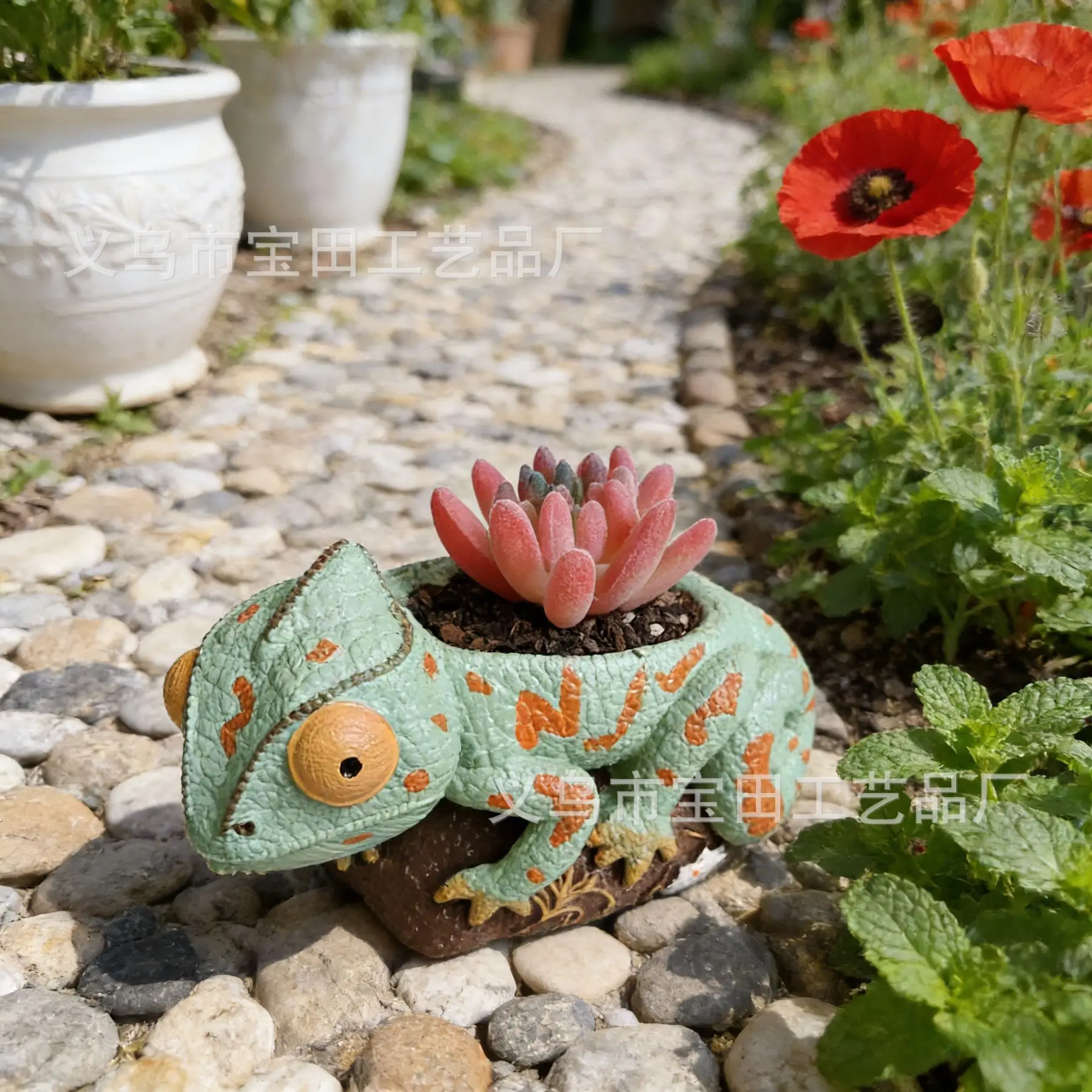 Creative Hand Painted Chameleon Resin Planter Cute Small Succulent Pot For Outdoor Patio Garden Decor Ideal Housewarming Gift