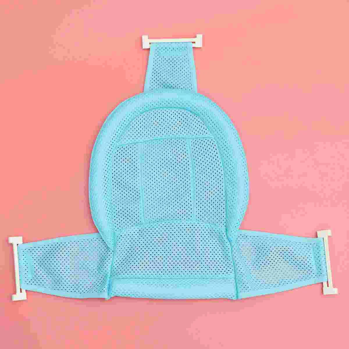 Bath Seat Support Net Baby Bath Mesh Bathtub Seat Net Support Sling Infant Bath Tub Hammock (Blue with Random Button Color)