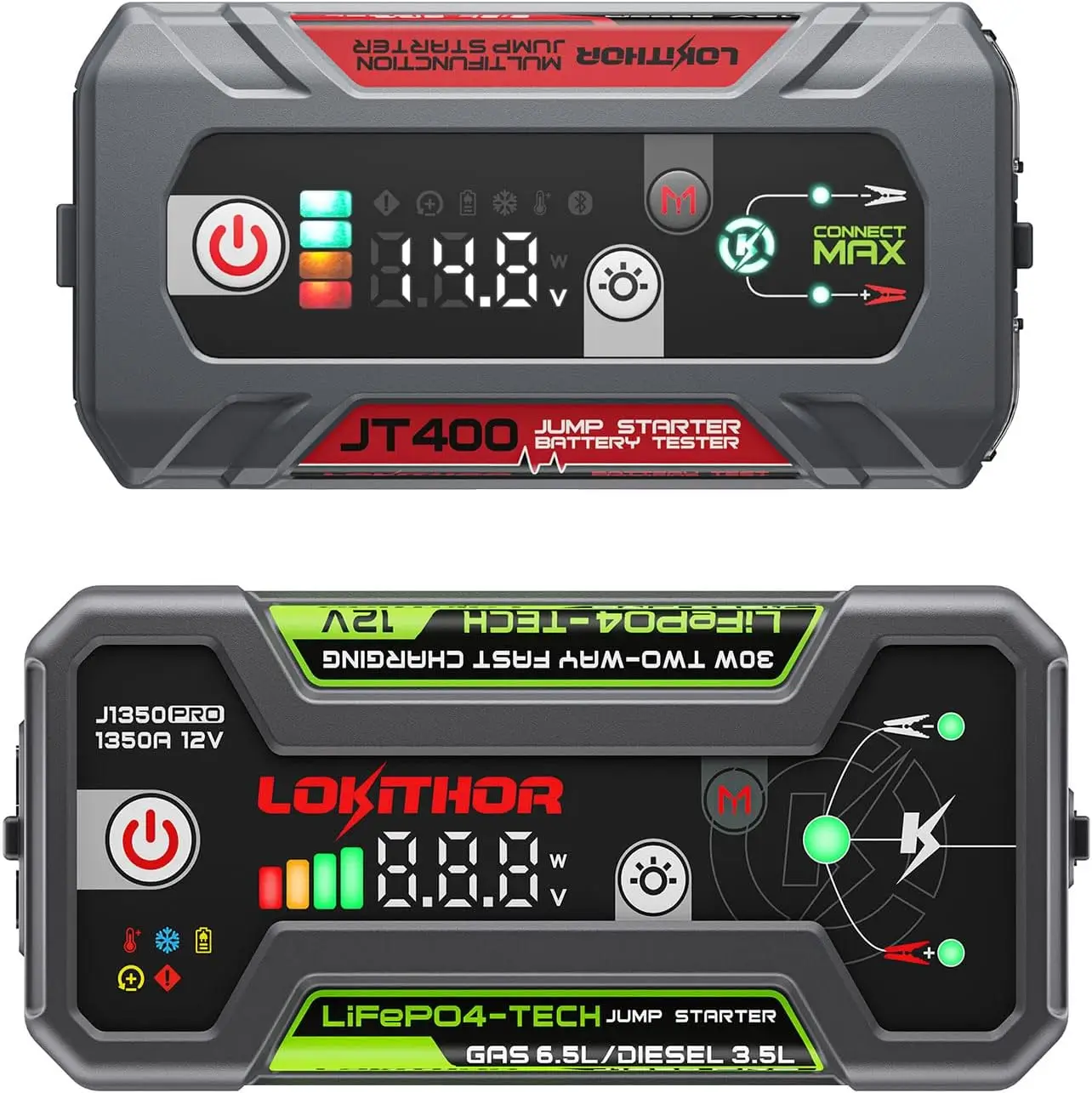 JT400 2500A Jump Starter مع جهاز اختبار بطارية 12 فولت وJ1350 PRO LiFePO4 1350 Amp Jump Starter #1