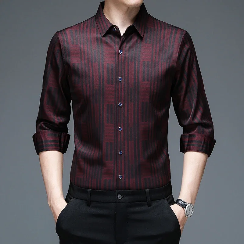 New Men\'s Casual Printed Long Sleeved Lapel Shirt for Spring and Autumn Fashion Comfortable Wrinkle Free Top Without Ironing