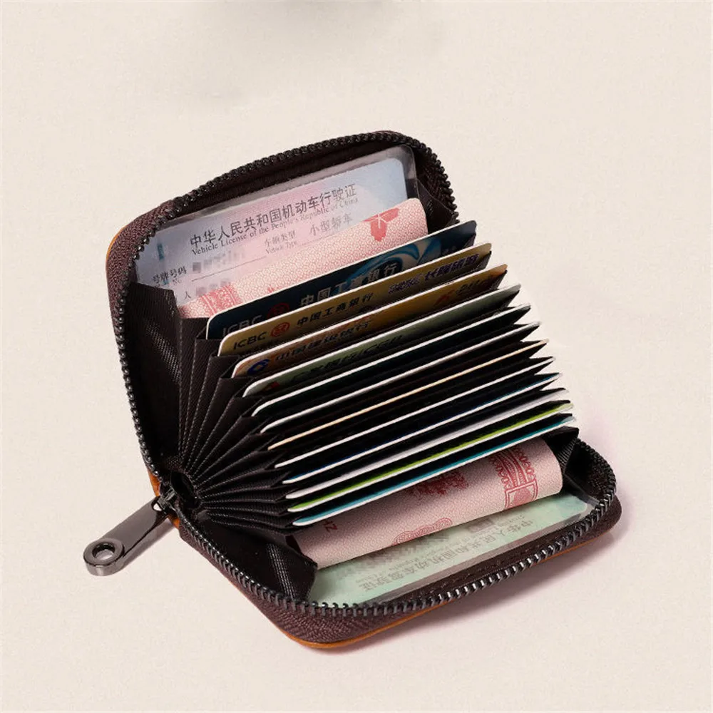 Mini tarjetero de negocios para mujer, bolso con cremallera, tarjetero negro y marrón, monedero