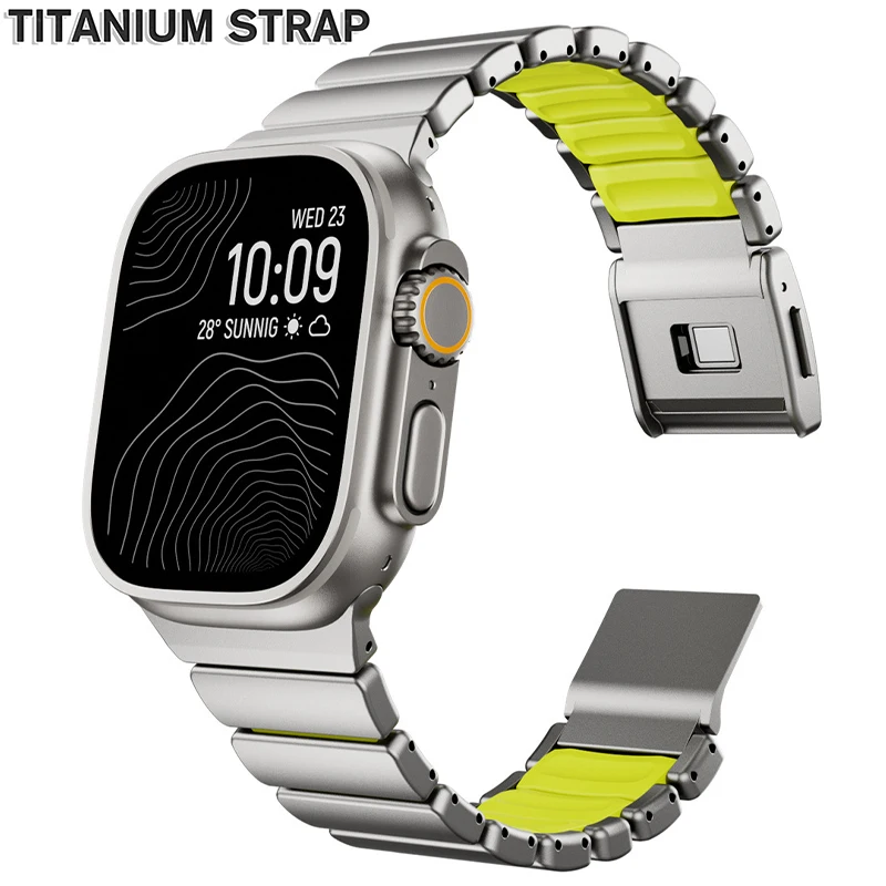 

Titanium Silicone Strap for Apple Watch Ultra 3/2/1 49mm Series 11 10 46mm 45mm 44mm Metal Magnetic Band for Iwatch 9 8 7 6 SE 5