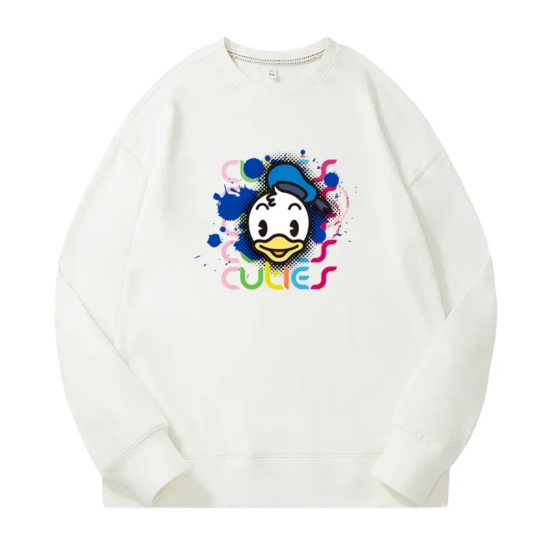 Disney-Donald Duck Cartoon Anime Printing pour hommes et femmes, pulls à col rond, vêtements pour couple, automne et hiver