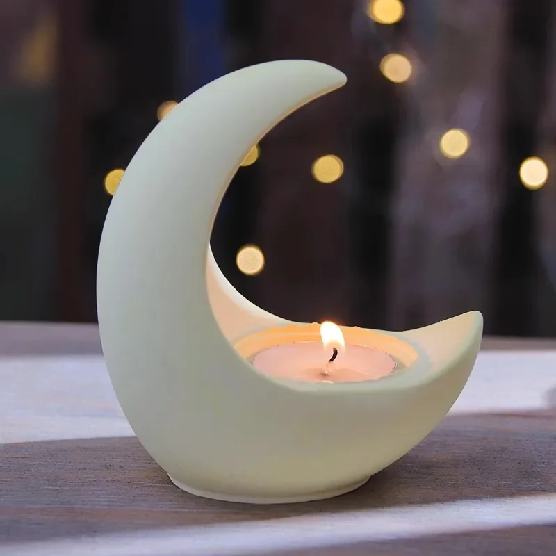 DIY Crystal Drop Glue Half Moon Candlestick Silicone Mold for Cement Concrete Aromatherapy Handmade Decorative Item