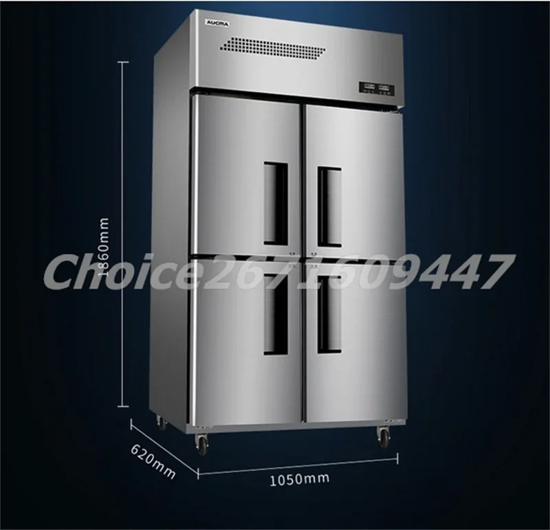 Commercial 4 Door Dual Temperature Vertical Cold Freezer Refrigerator Kitchen Cabinet Showcases Stainless Steel Freezer