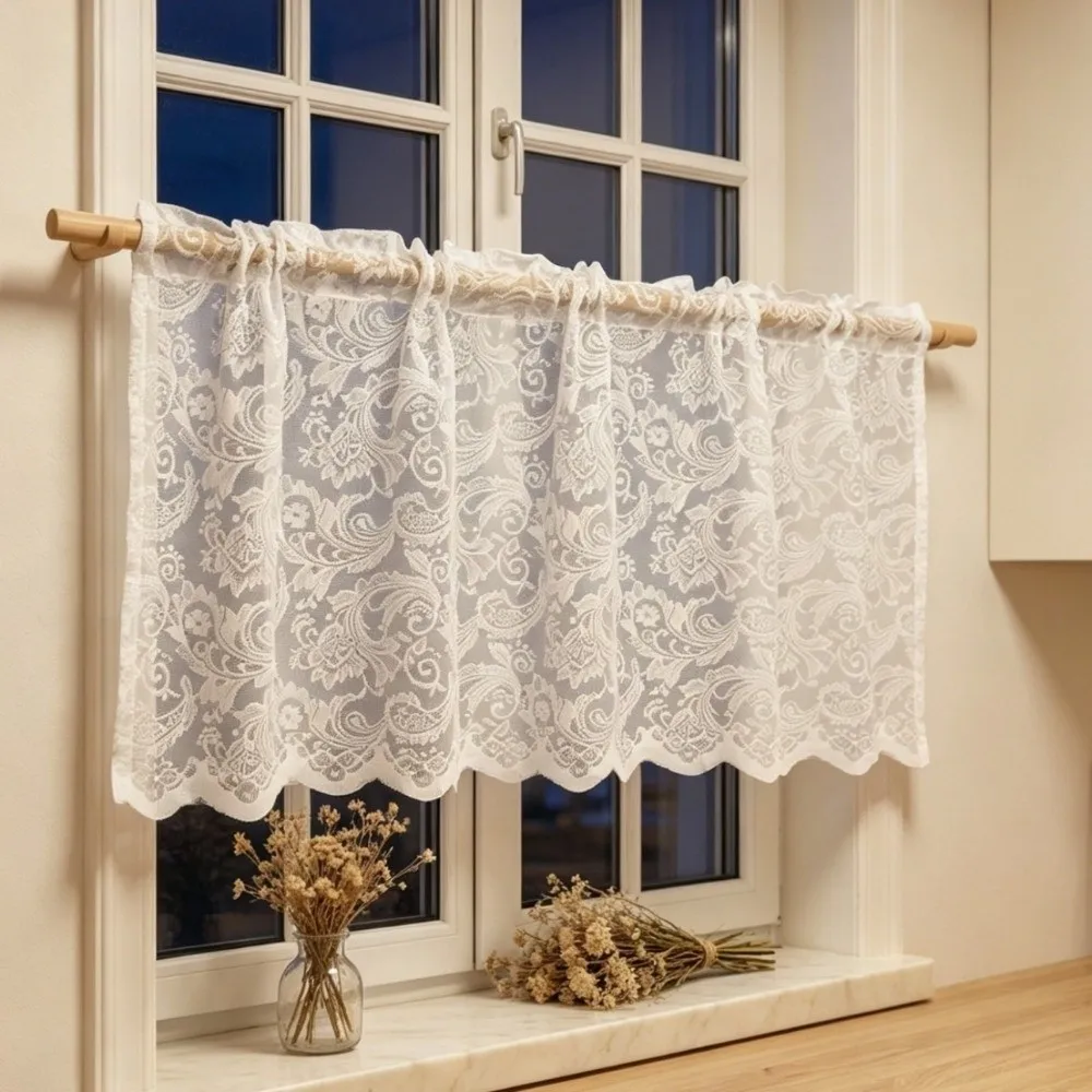New Privacy Cover Short Curtain Vintage Dustproof Lace Curtain Breathable Door Curtain Sink