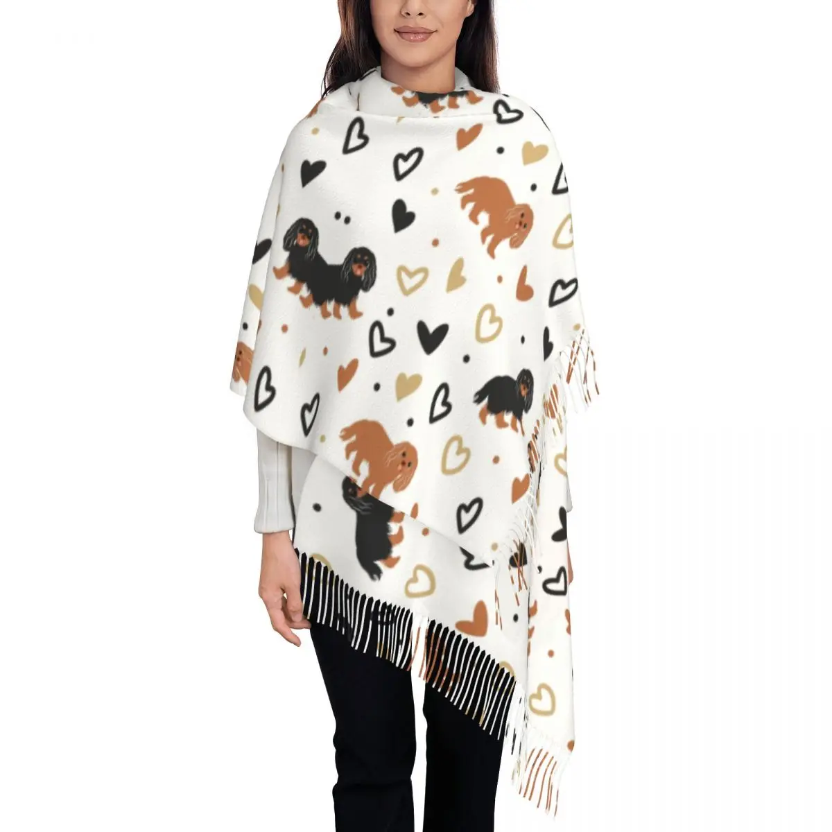 

Love Cavalier King Charles Spaniel Tassel Scarf Women Soft Dog Shawl Wrap Lady Winter Scarves