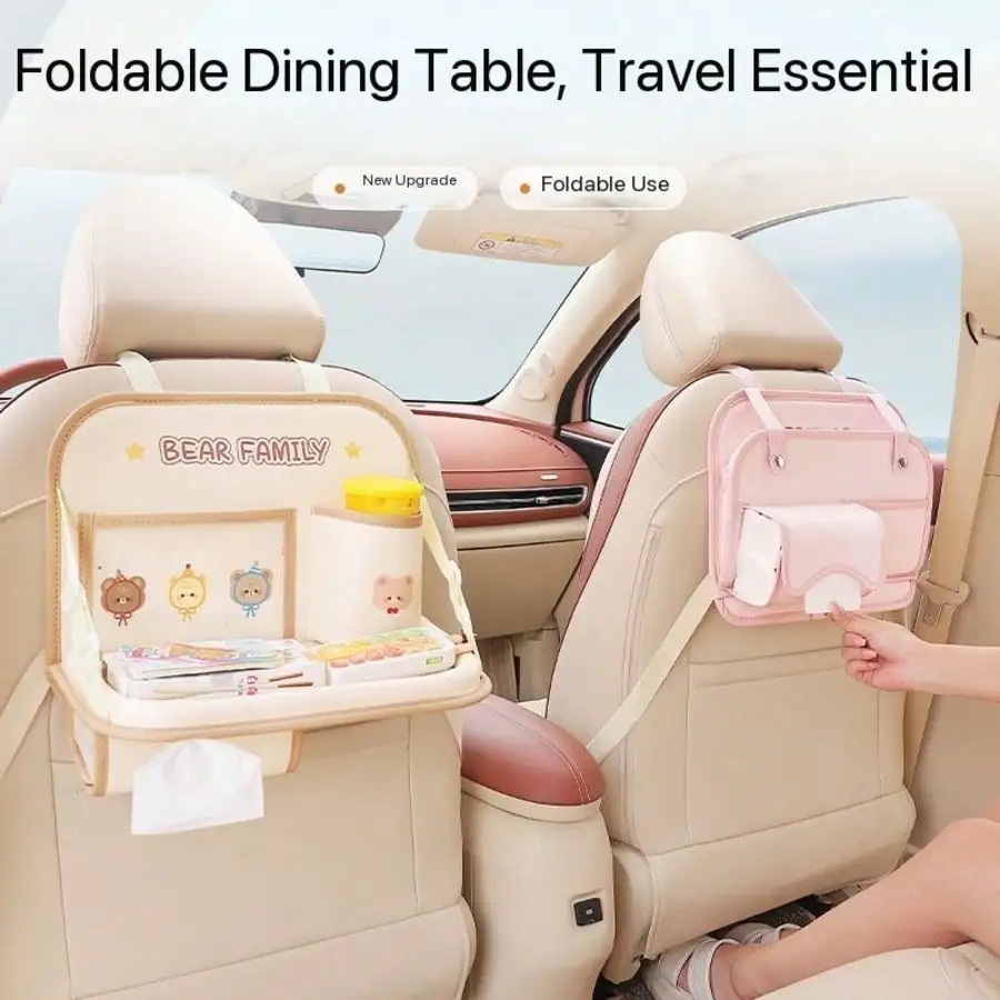 Multifunctional Car Seat Back Storage Bag, PU Leather Car Trash Can, Tissue Box Holder, Foldable Car Tray TableSeat Back Organizer