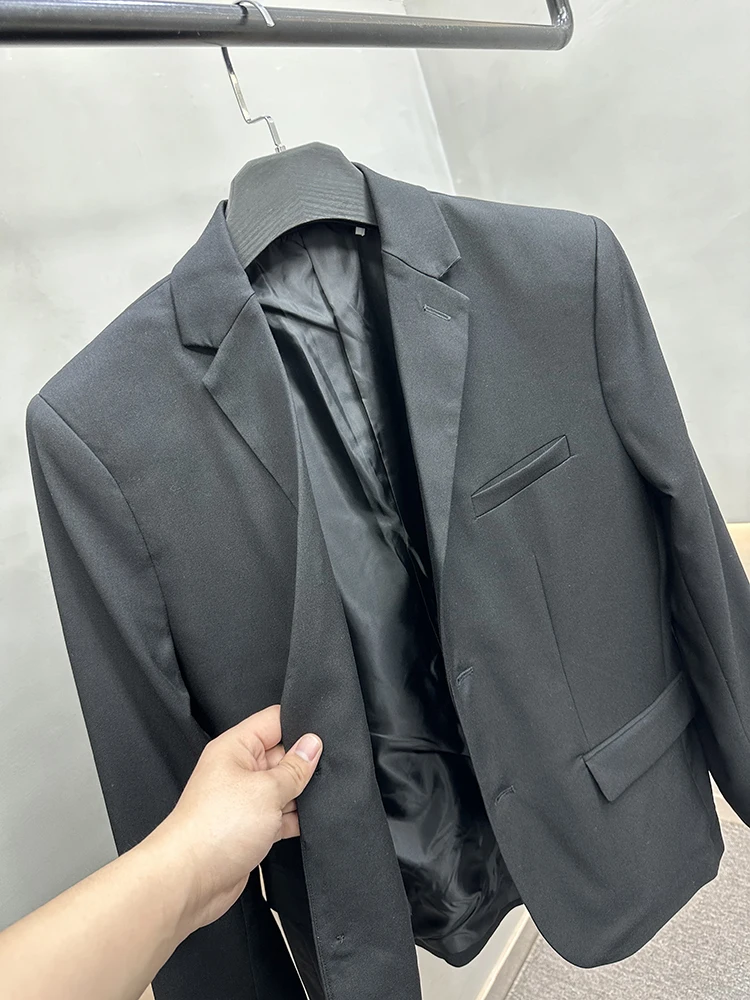 

Мужской деловой повседневный костюм Slim Fit, немнущийся, не требующий глажки, весенний, модный, с круглым подолом, длинными рукавами, на двух пуговицах, однобортный