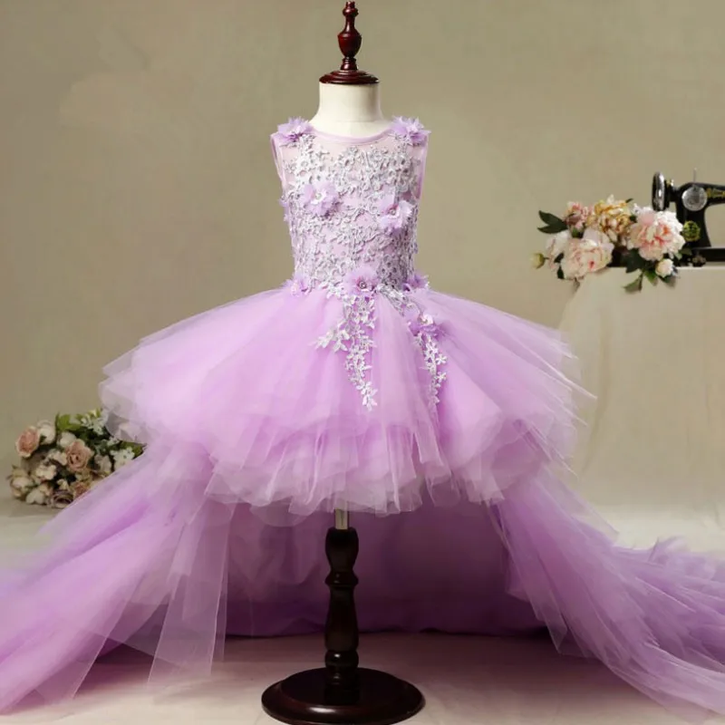 

Long Trailing Baby Girl Dress Violet Tulle Newborn Baptism Dress 1 Year Birthday Party Christening Gown Infant Princess Vestido