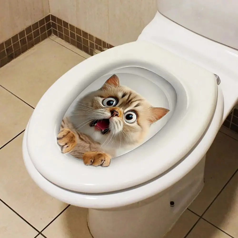 Funny 3D Cat Toilet Stickers DIY Self-adhesive Wall Sticker Squirrel Water Resistant Toilet Seat Decals