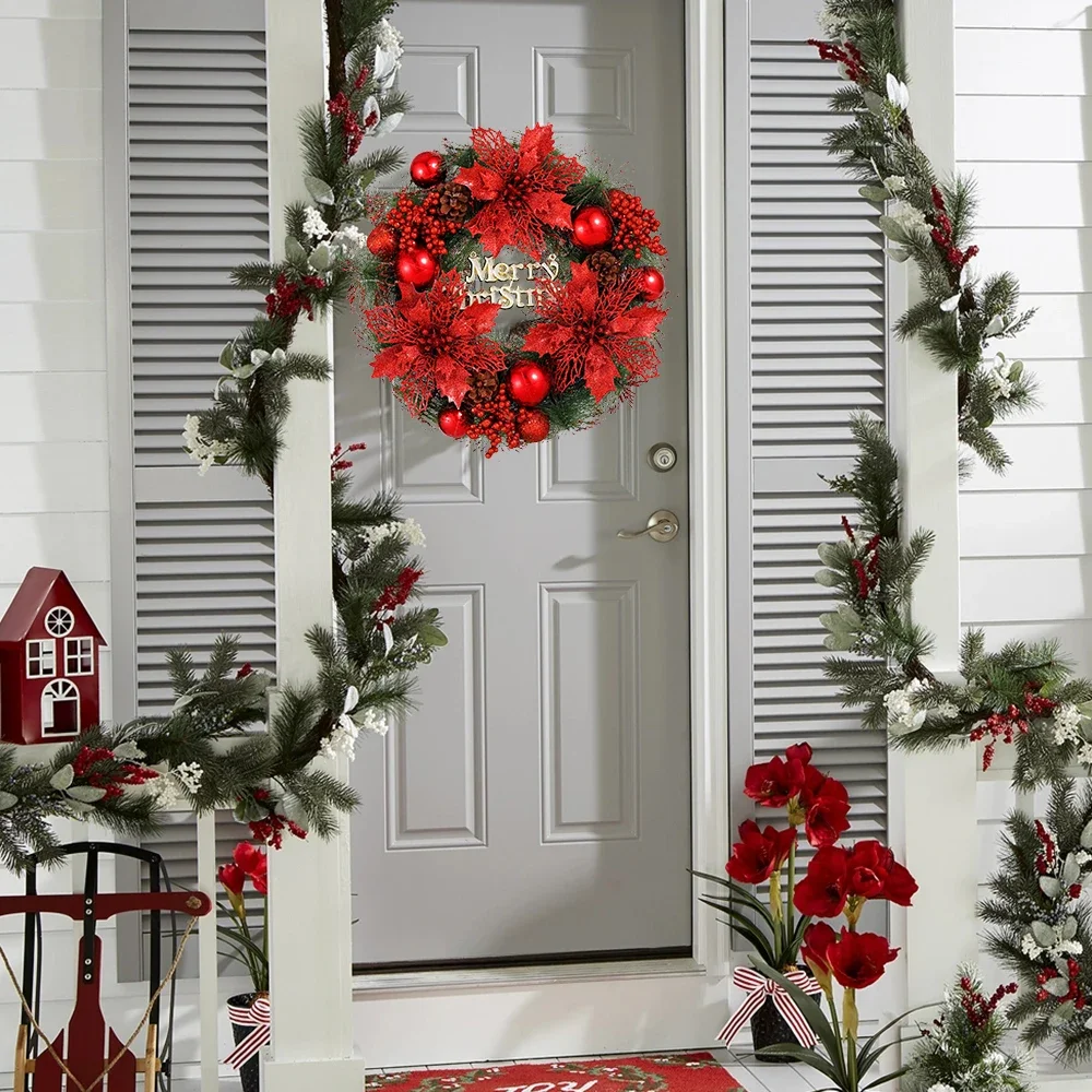 

35cm Christmas Wreath Artificial Flower Garland Window Door Wall Home Decorations Xmas Tree Ornaments 2022 Navidad New Year Gift