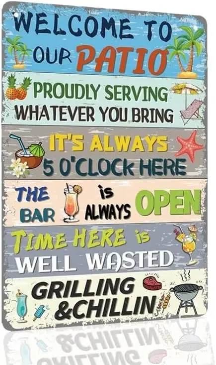 Vintage ;;Welcome to Our Patio;; Sign -  Decor Sign for Outdoor Use, Perfect for Home, Porch, Deck, and Pool Area Decor