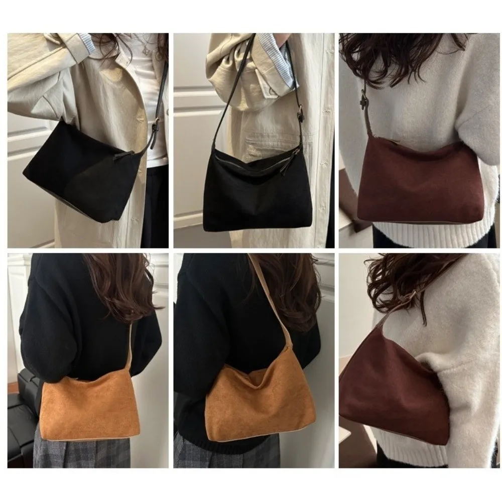 Boston-Stil Schultertasche mit Großer Kapazität, Wildleder, Verstellbarer Riemen, Umhängetasche mit Reißverschluss, Damenhandtasche für Pendler – Detail 17