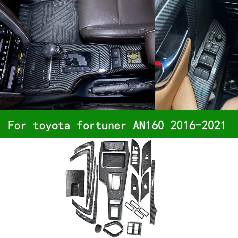 for Toyota fortuner AN160 2016-2021 carbon fiber center console cover interior handle gear power window switch trim 2018 2019