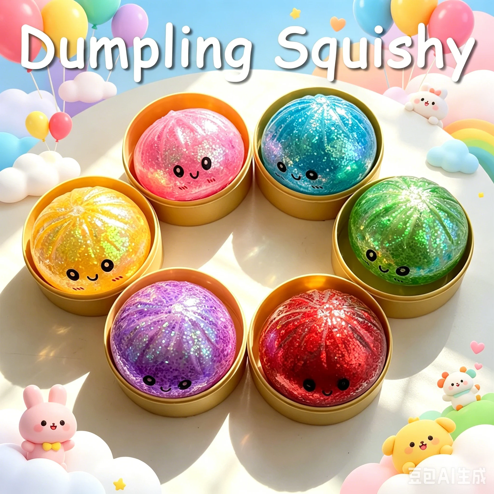 Auf Lager: Glitzer-Dumpling-Blindbox – Sensorisches Quetschspielzeug, Stressabbau-Fidget-Ornament für Desktop- und Heimdekoration