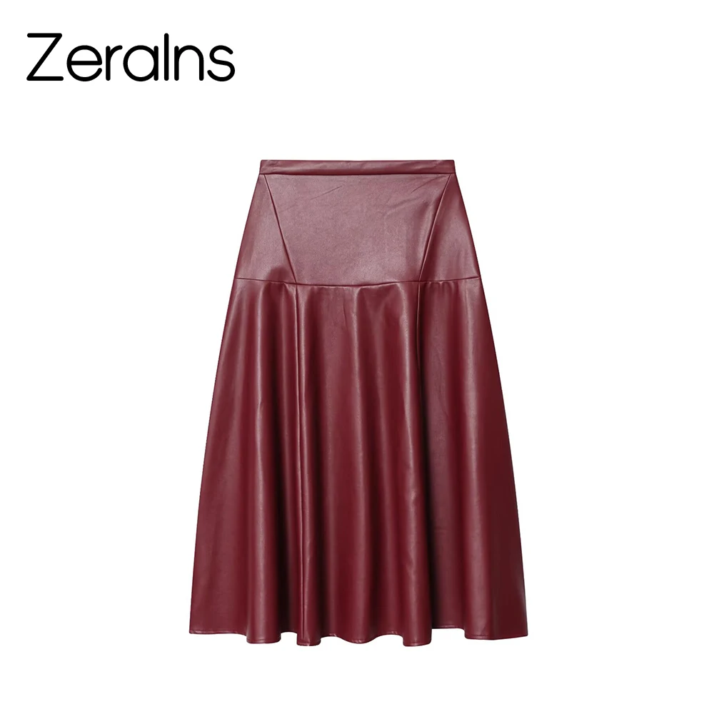 

ZERAINS 2025 Autumn New Product Women's Versatile PU Imitation Leather Midi Skirt High Waist Casual Half Skirt