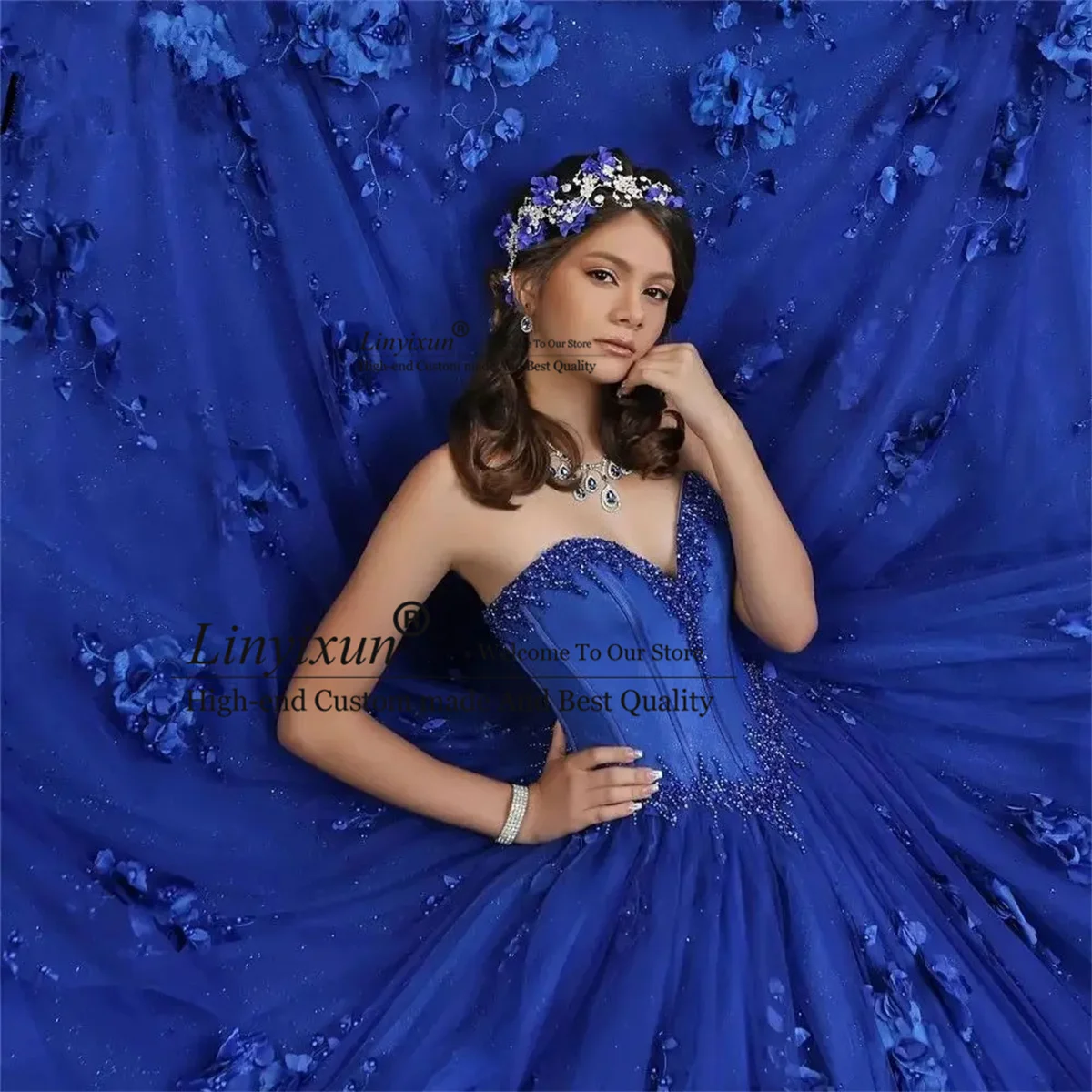 Spersonalizowana suknia balowa Quinceanera z aplikacjami na ramiączkach 3D Floar Sweet 16. Sukienka z koronkowym trenem Vestidos De XV 15 Años