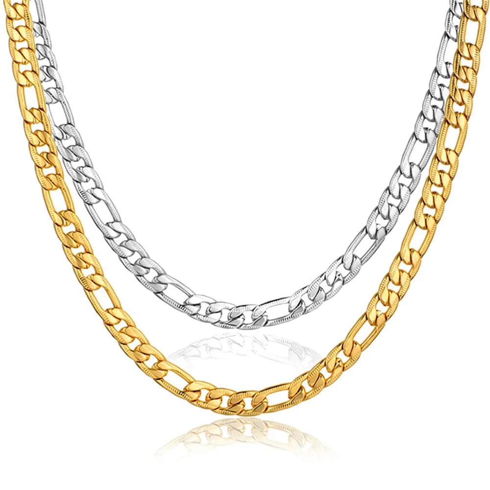 Punk Prägung 7mm Figaro Kette Halsketten männlich Gold Silber Farbe Edelstahl Ketten für Männer Frauen Vintage Schmuck Geschenk