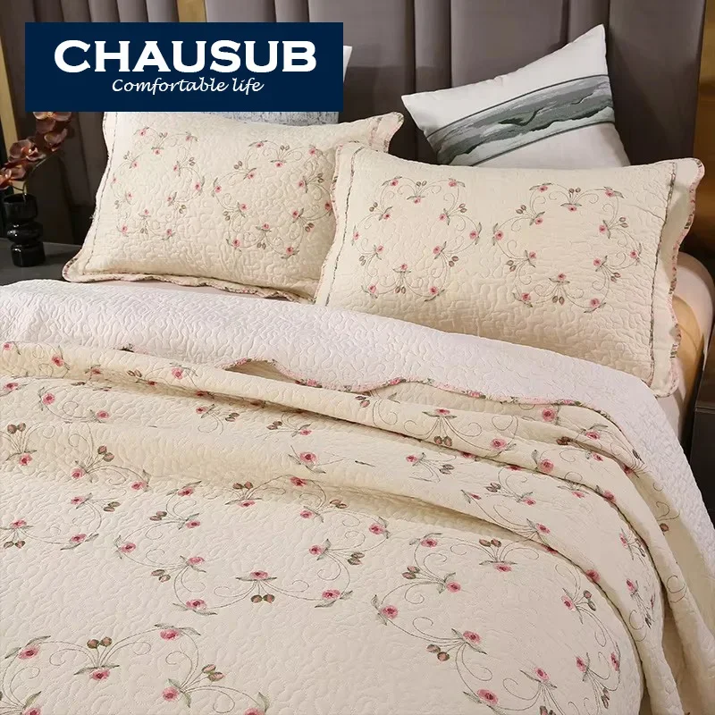 Modern Chic 100% Cotton Embroidered 3-Piece Quilt Set Lightweight Quilted Bedding Bedspread Coverlet for Summer Home Decor