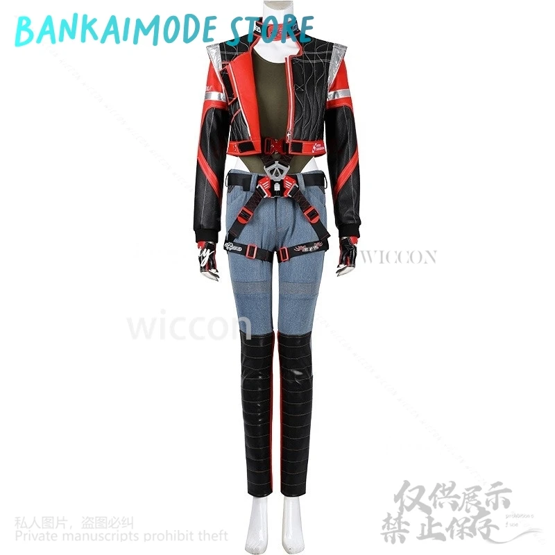 أنيمي لعبة بنام بالمر تأثيري الأحمر والأسود سترات من الجلد فاسق Y2K بنات موضة موحدة حزام شعر مستعار حفلة الهالوين مخصصة