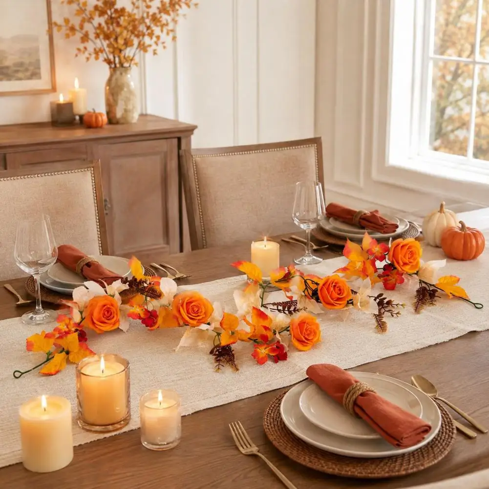 Halloween Home Decor Fall Harvest Decorations 180cm Artificial Vine Garland with Pumpkins Berries Maple Leaves for Autumn