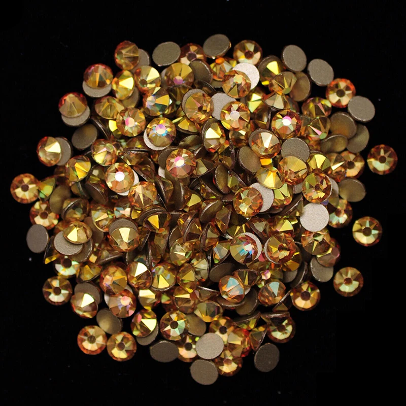 YANRUO 2088NoHF All Sizes Metallic Sunshine Flatback Glass Glitter Gold Stones Strass Crystals Non Hotfix Rhinestones For Dress