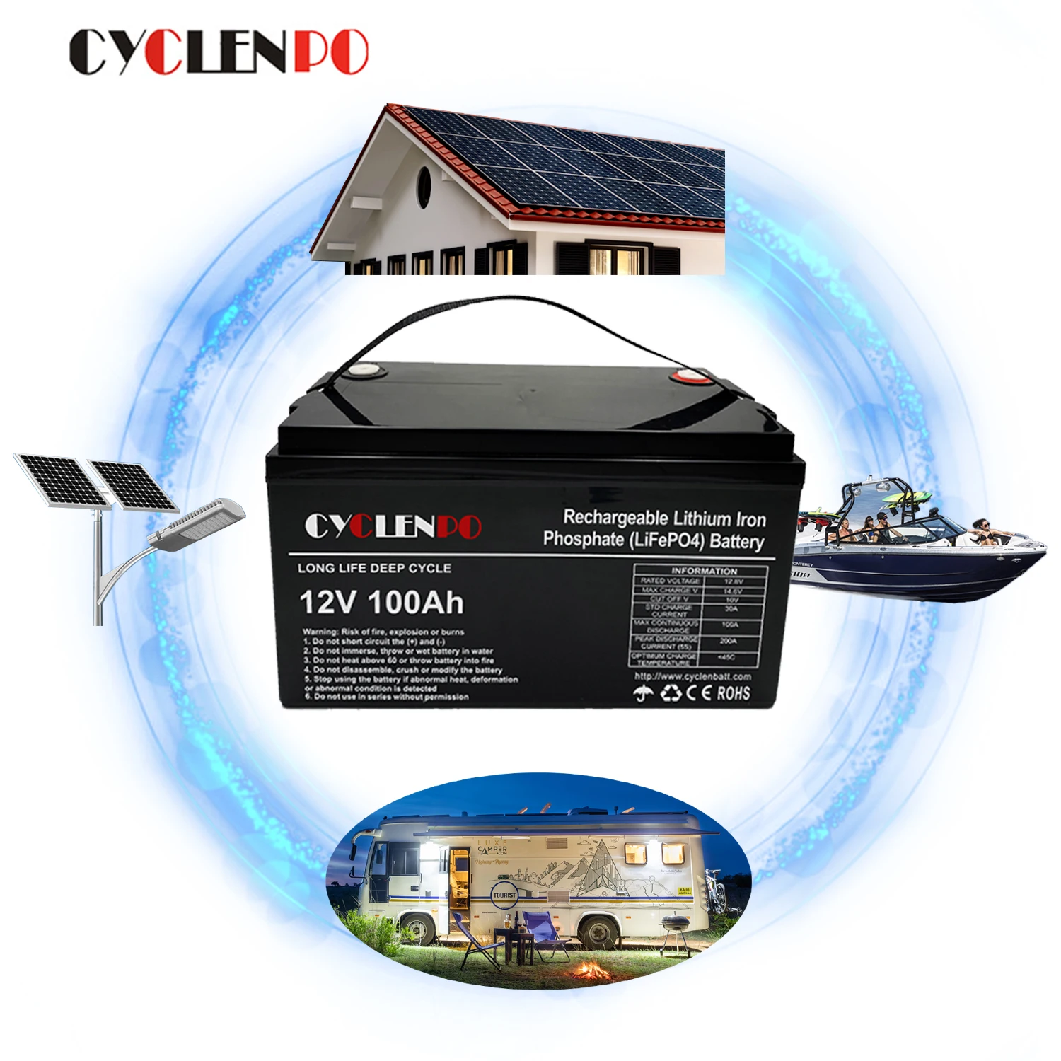 Deep Cycle lifepo4 12v 100ah lithium ion battery with bms for golf /boat/solar system battery