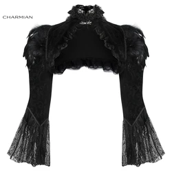 Charmian Punk Accessory Shrug Bolero Lace Victorian Gothic Shrug Top Women Cosplay Long Sleeves Feather Shawl Halloween Costumes