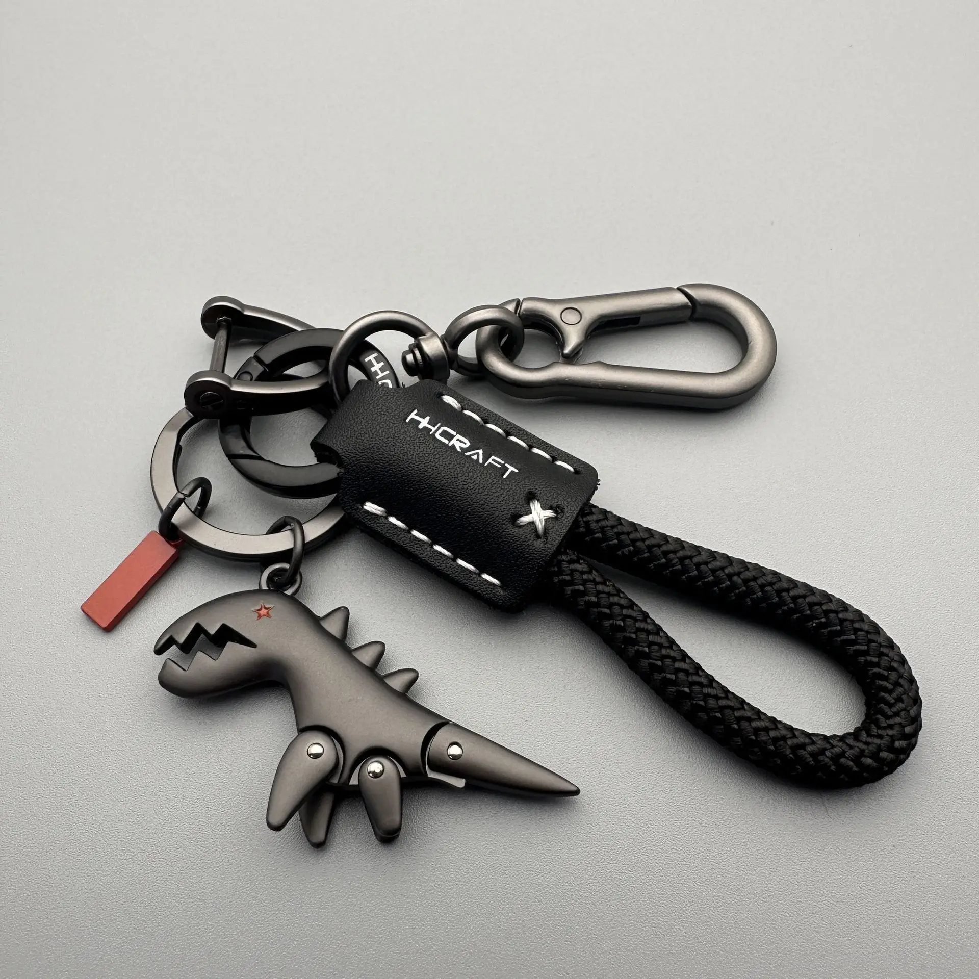 Motorcycle Decoration Accessories and Car Keychain Single Leather Woven Rope Metal Keychain Handbag Pendant Small Gift
