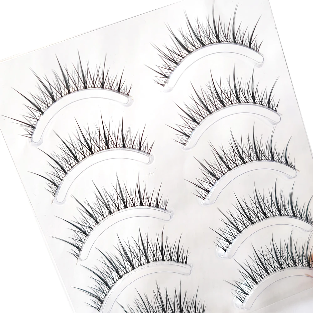 5 Par Tajskich Sztucznych Rzęs do Makijażu, Miękka Przezroczysta Baza, Gęste Naturalne Wygląd, Wielokrotnego Użytku, Ręcznie Robione, Nude Smokey Party