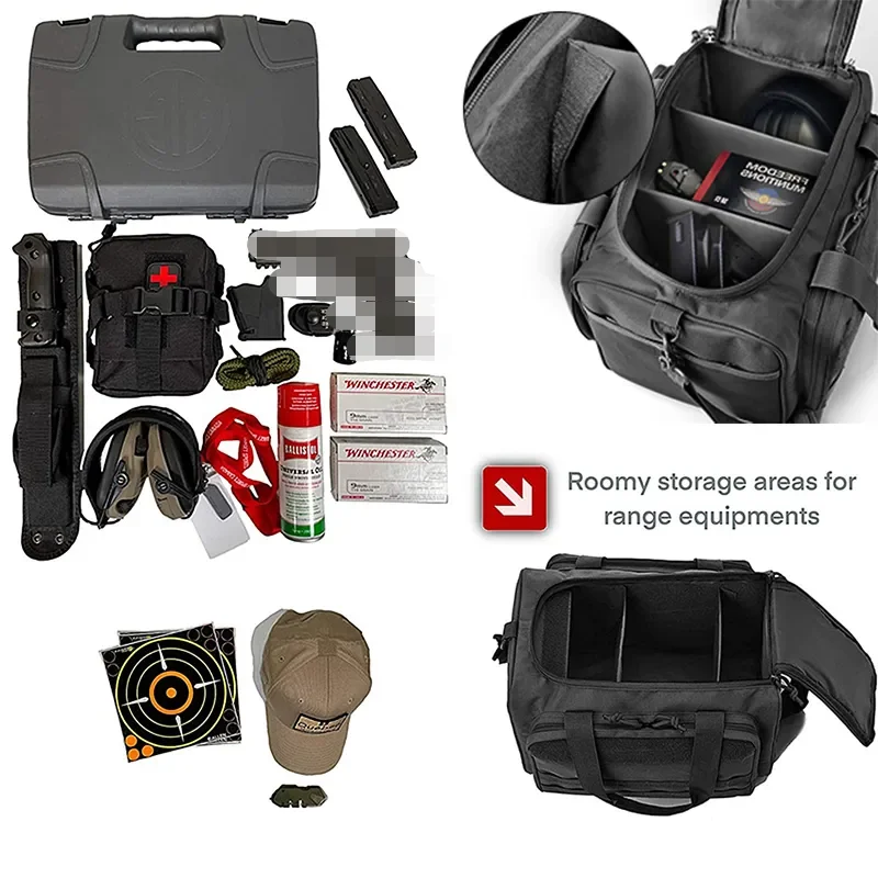 Gun Range Storage Bag Molle System Outdoor Hunting Accessory Nylon Gun Tactical Case Bags Pistol Tool Shoulder Pack Sniper Black