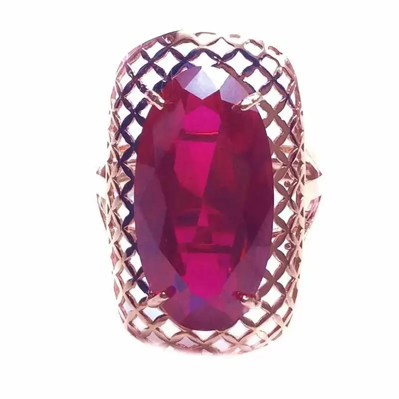 585 purple Golden 14K rose Golden classic oval ruby rings for women square hollow craft exaggerated luxury wedding jewelry