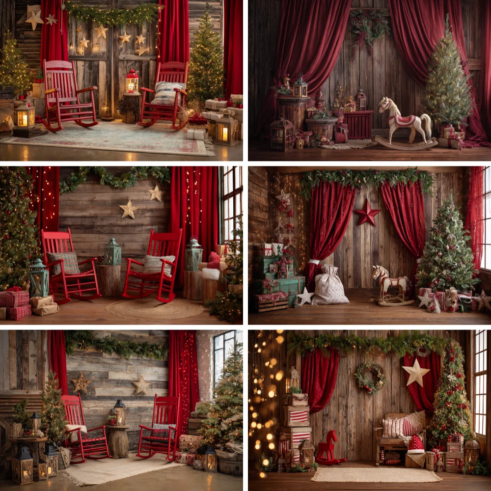 

Photography Background Christmas Indoor Window Curtain Gifts Xmas Tree Kids Family Portrait Decor Backdrop Photo Studio
