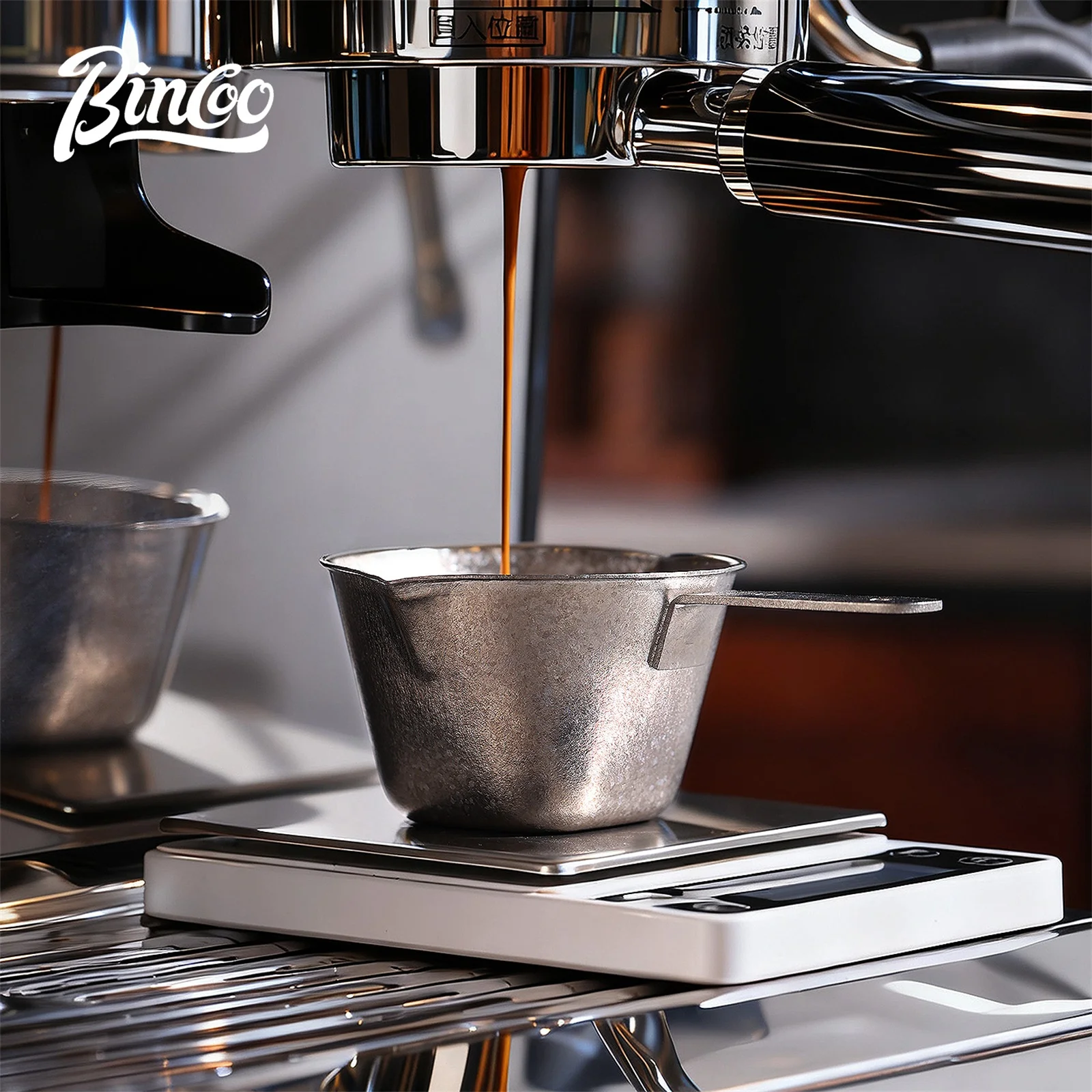 Bincoo Pure Titanium Double Spout Espresso Shot Glass  with Measurement Marks Home Use Large Capacity Milk Ounce Cup Easy Pour