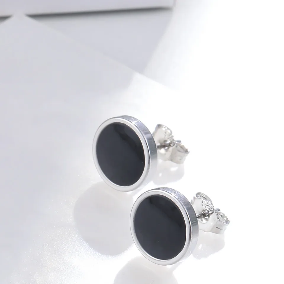 

Buyee 925 Sterling Silver Stud Earring Black Stone Simple Round Earring for Women Men Fashion Rock Punk Fine Jewelry Earring