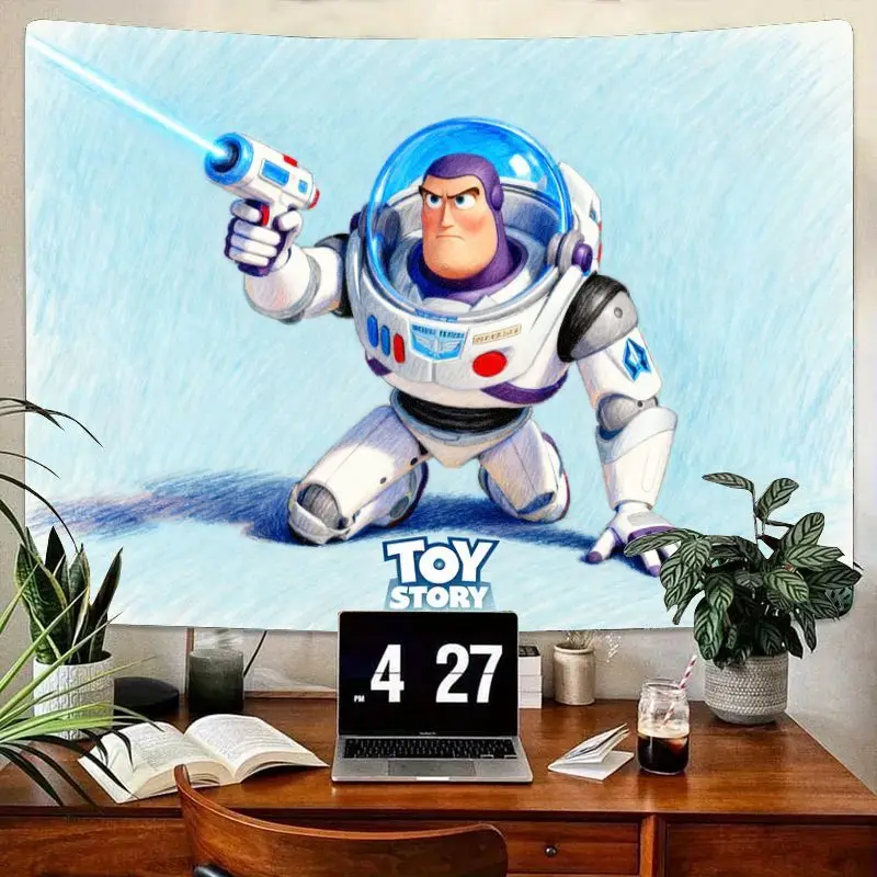 

1PC Disney Pixar Toy Story Buzz Lightyear Tapestry with Laser, Modern Wall Art Polyester Decor for Kids Room Gift