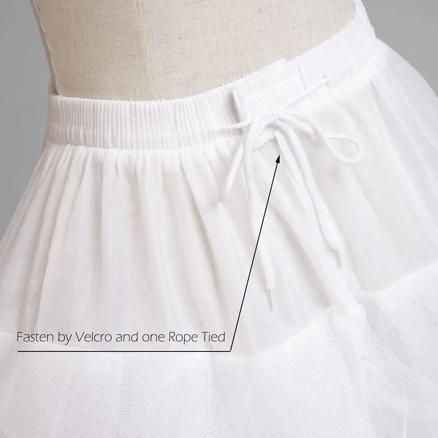 3 Layers Tulle Hoopless Petticoat Crinoline Underskirt for Bridal Wedding Dresses  White