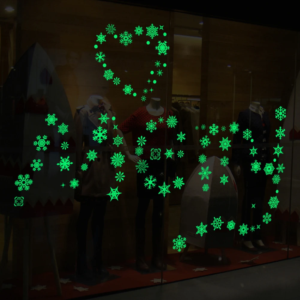 

9 Sheets Luminous Snowflake Sticker Christmas Decorations Holiday Window Stickers Holographic Door Cabinet