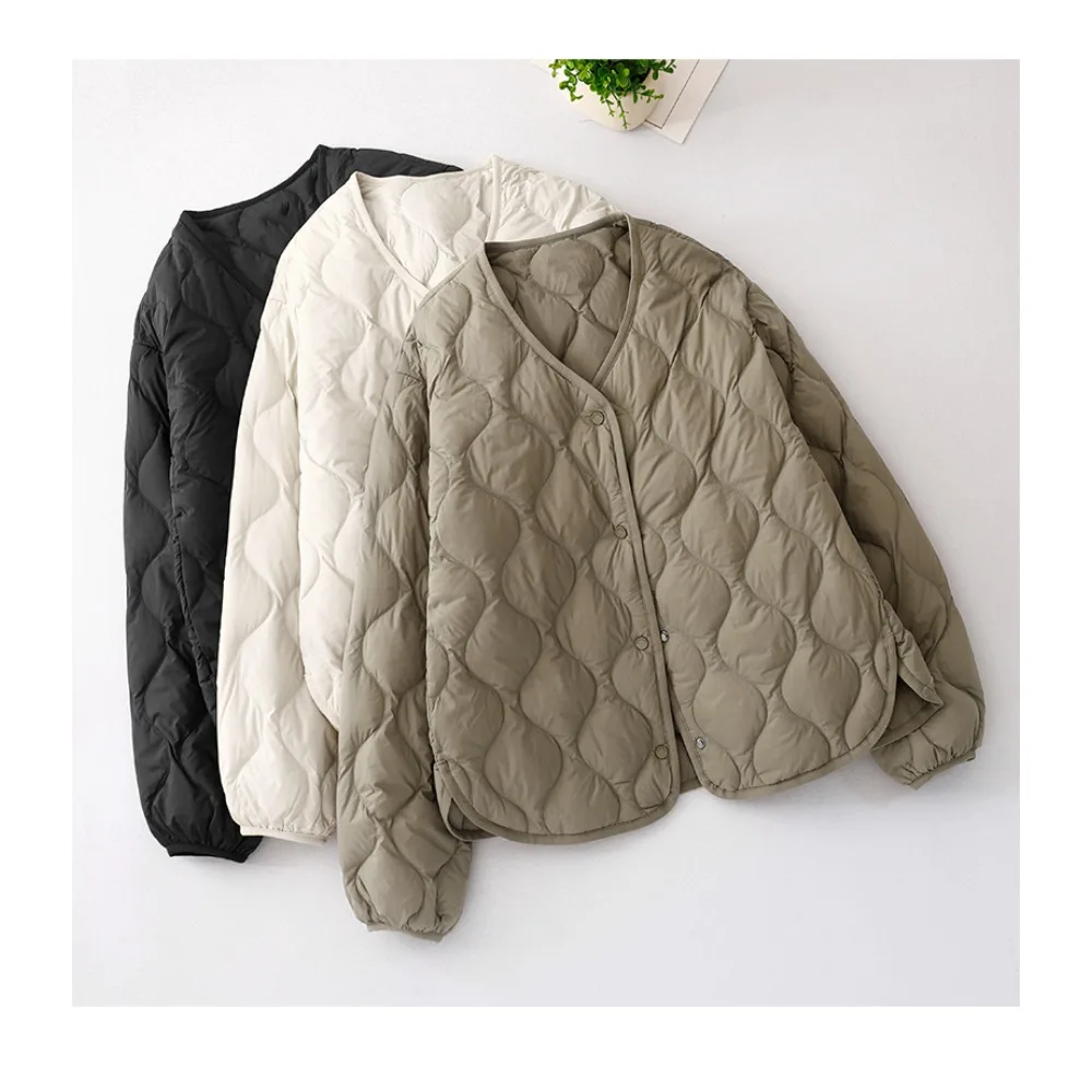 

Lightweight Padded Cotton Jaet Women's Faion Ort Loose Casual Round Ne Outerwear Warmth Autumn Winter Coat Solid Color Rhombus