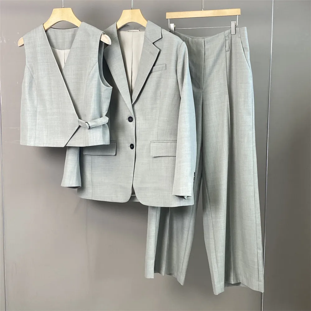 

Women's 25 Autumn/Winter New Casual Versatile Vest Top+Fashion Suit Jacket+High Waisted Straight Suit Pants Three Piece Set