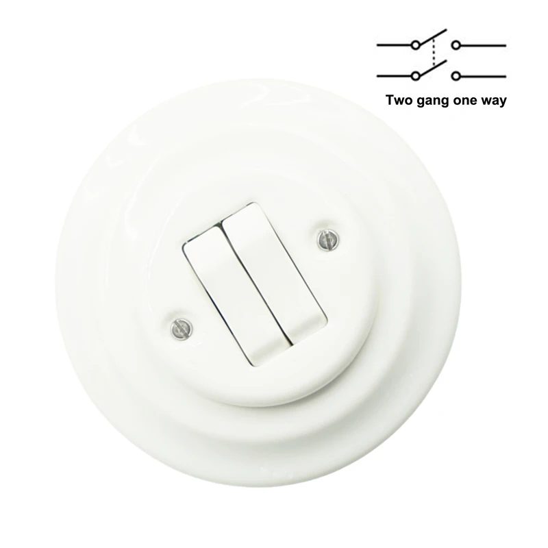 Hot Selling Two Gang One Way Button Wwitch Ceramic Vintage Home Switch For Europe 250V,10A