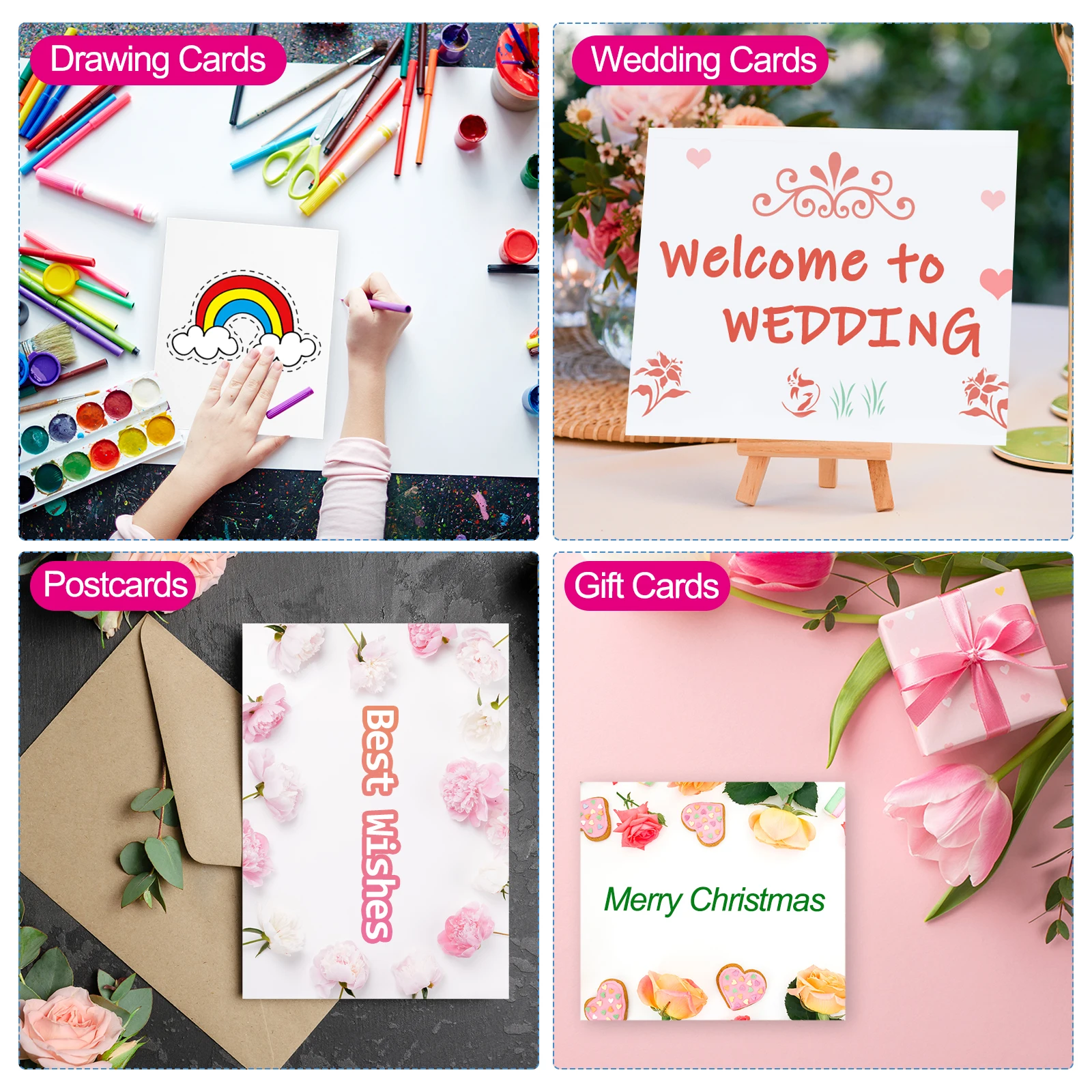 30Set Pure Cotton Watercolor Paper Card Postcards Right Angle/Rounded Corners with Envelope for Art Painting Creative Thank Note