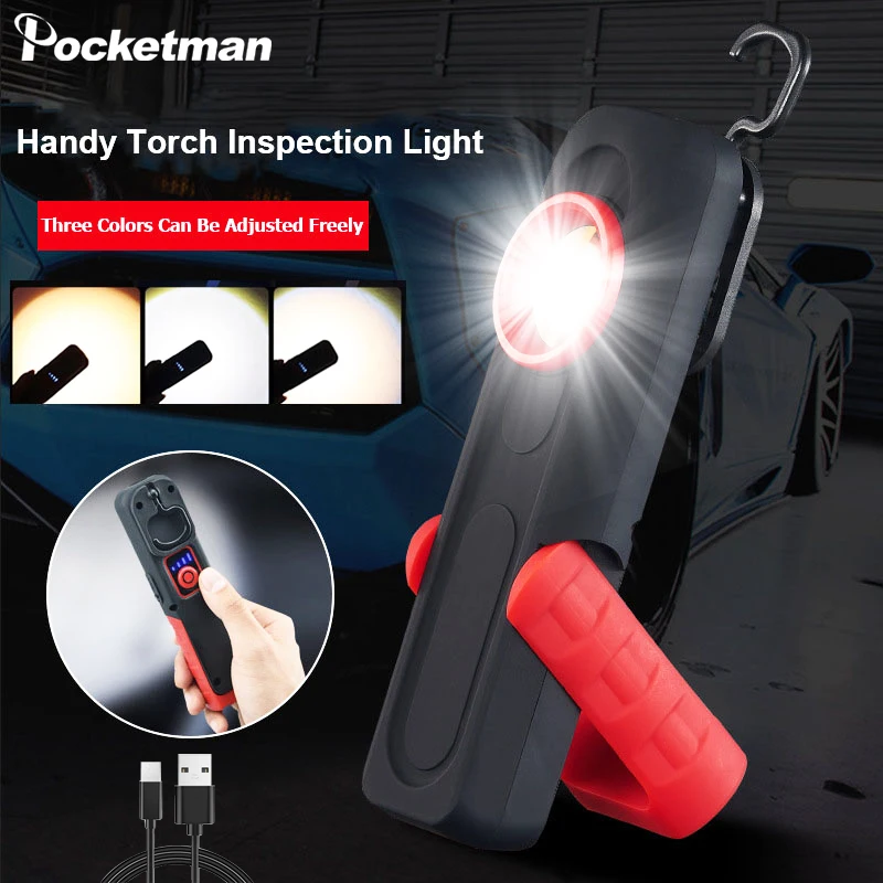 Super Bright COB LED Work Light Portable LED Flashlight Rechargeable Camping Light with Hook Tent Light Torch Inspection Light