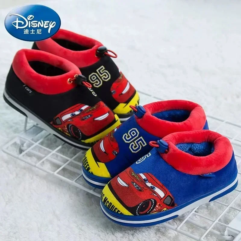 Disney Winter Baby Boy Girl Cotton Slippers Cartoon McQueen Cars Mickey Print Kid Indoor Anti-slip Home Cotton Shoes 22/23 24/25