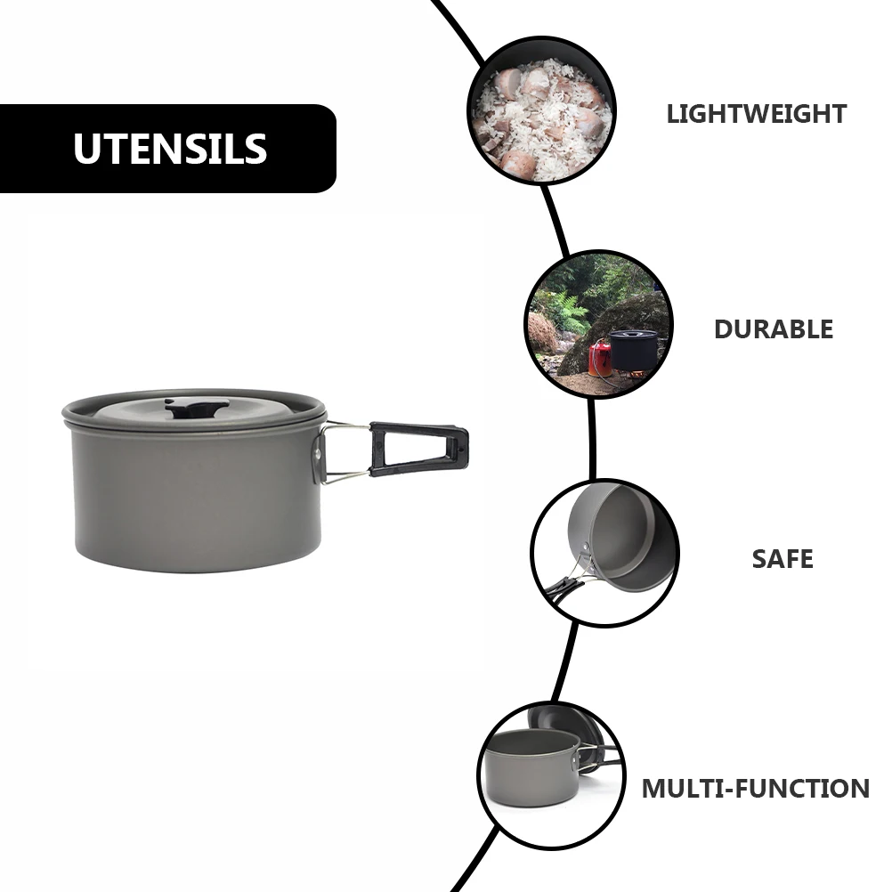 

1 set 1 Set Non-Stick Camping Cookware Lightweight Foldable Outdoor Pot Durable Hiking Tableware Portable Picnic Cookware For