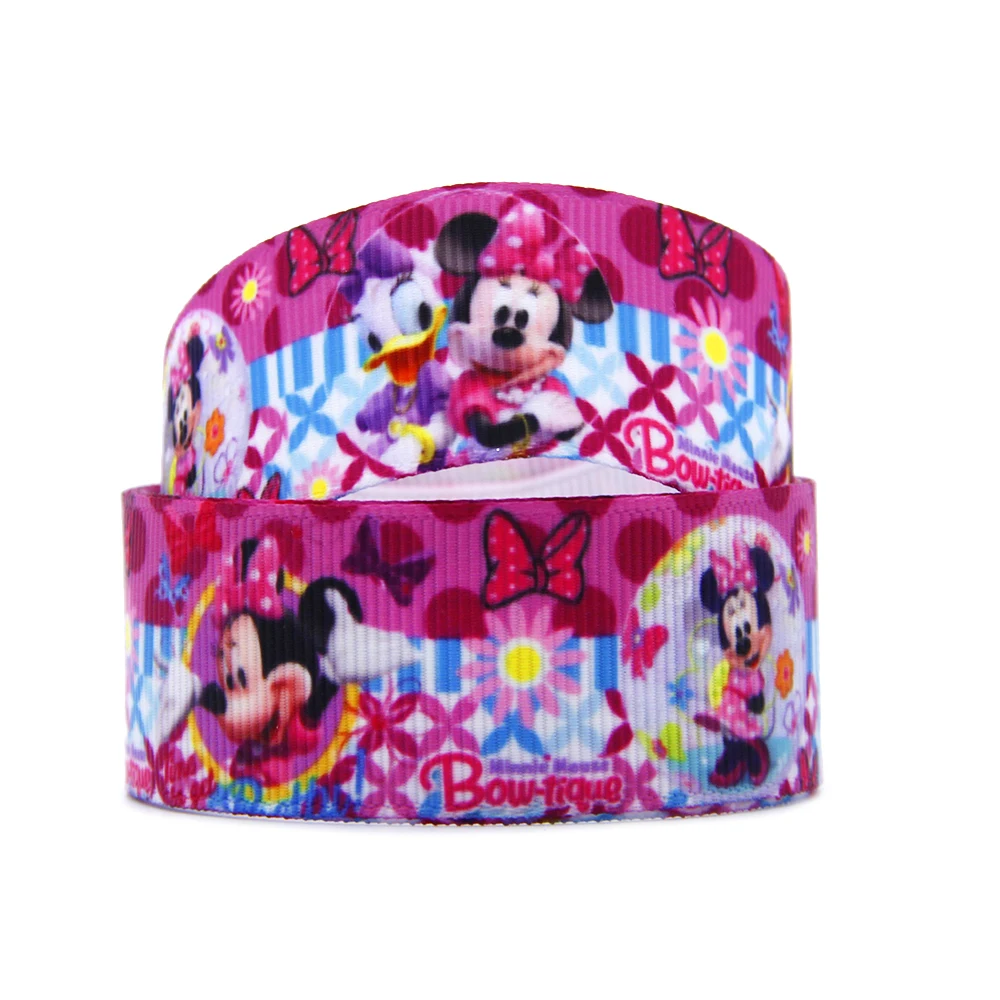 Disney 5 Yards Multi Size Mickey Minnie Mouse Printed Grosgrain Ribbon For Hairbow DIY Craft Supplies Cartoon Ribbons