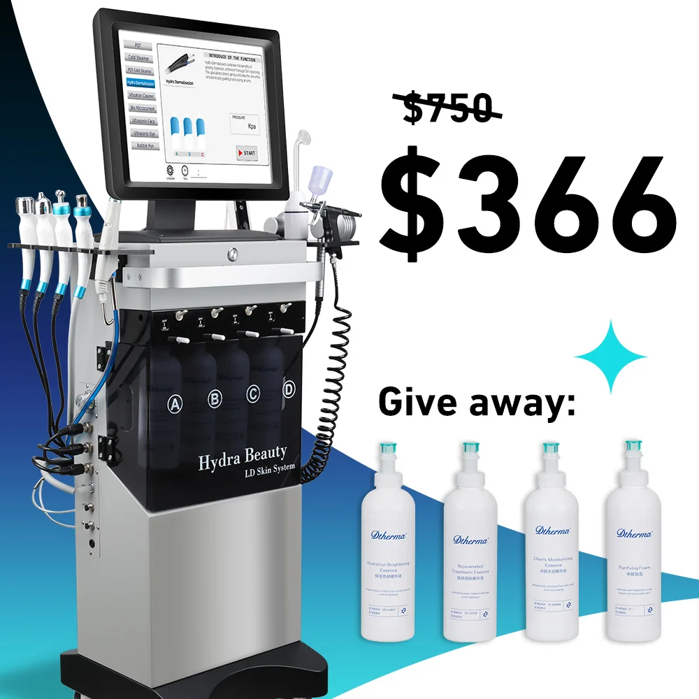 

Factory Sale 9 in 1 Multifunctional Hydra Oxygen Jet Instrument Beauty Salon Hydro Spa Facial Machine