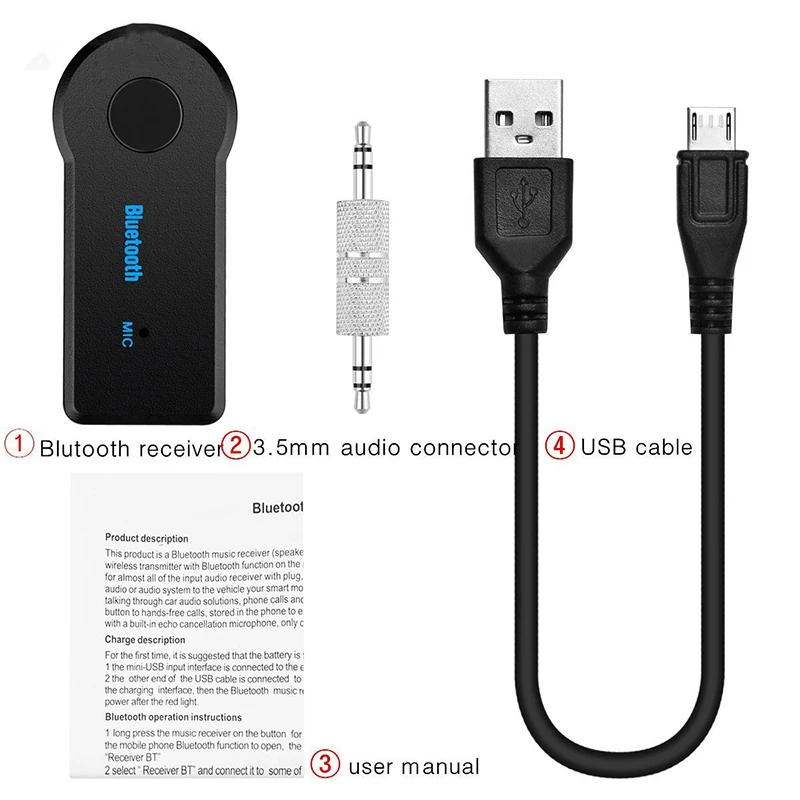 2 in 1 Aux Car Bluetooth Receiver 5.0 Interface 3.5mm Wireless Audio Adapter Hands Free Call Conversion Bluetooth Transmitter